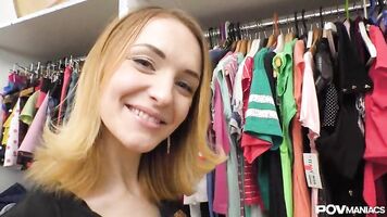 POV blowjob by cock lovin Skinny Nympho Belle Claire