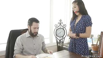 Guy fucks throat to wife and her step sister