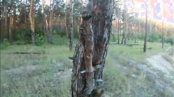 Man young girl with long hair sucking cock and fucking in the forest