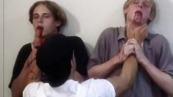 Cumming and sucking; brutal fuck and rough sex scenes in snuff and rape porn movie; forced penetration and anal rape.