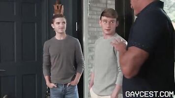 Two brothers sharing an intimate moment as they explore taboo sex in a gay family porn video.