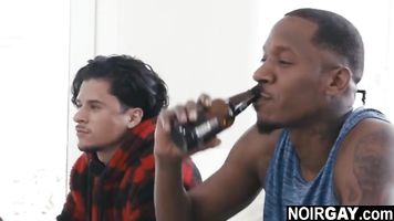 White gay fucking his straight friend's big black cock - interracial gay sex