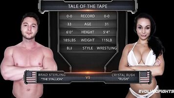 Busty Crystal Rush naked wrestling battle to suck cock