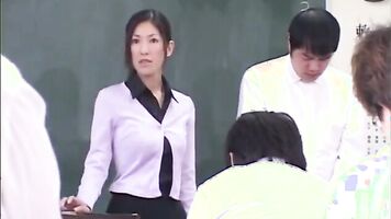 Japanese Teacher degraded and Cum covered by her Students in Class